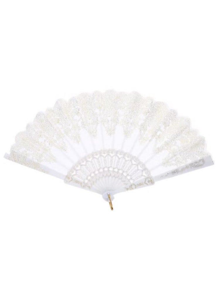 Xiyart Foldable Chinese Hand Fan, Single Piece, Large with Chinese Style, for Festivals and Weddings, Gold, Plastic, White. - Image 2